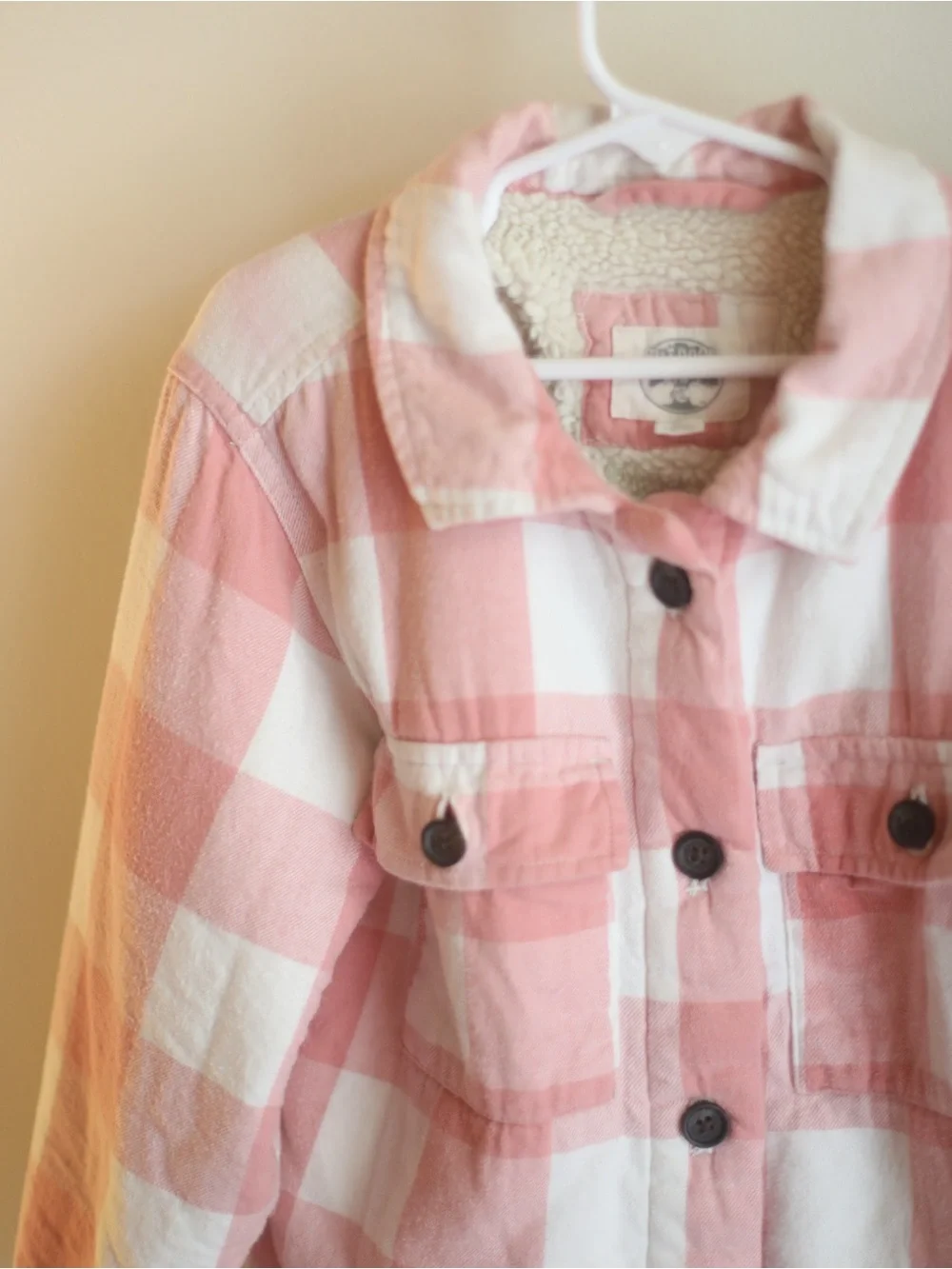 Outdoor Kids Pink Buffalo Plaid Sherpa Lined Shacket Jacket Girls Medium